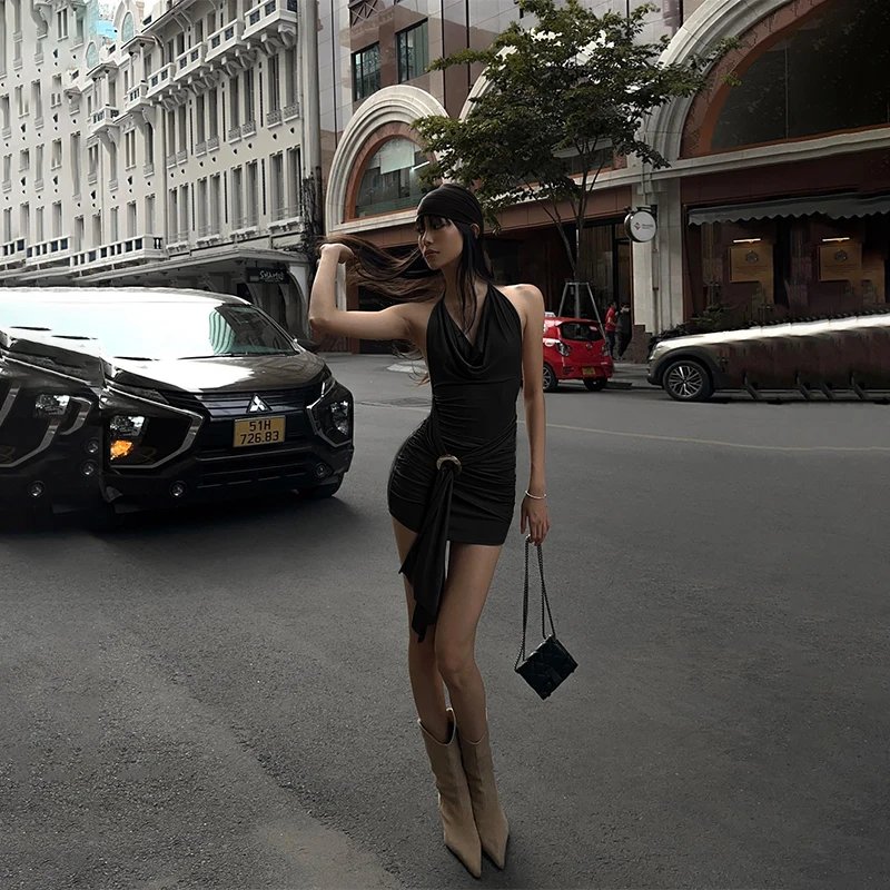 Vintage Brown Backless Mini Dress - Image 5