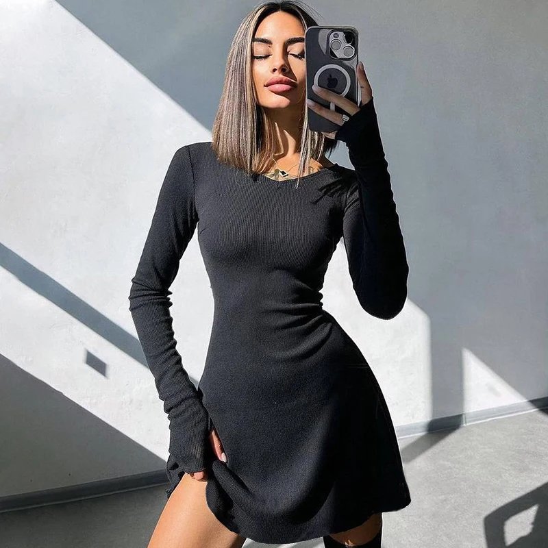 Black Sexy Short  V-Neck Dress