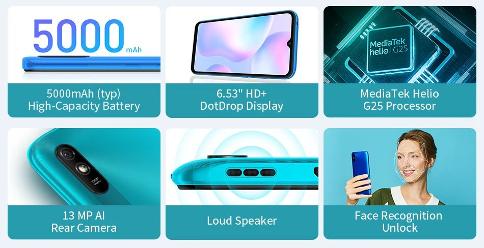 Xiaomi Redmi 9A Global Rom Smartphone 64GB/128GB Cellphone 5000mAh 6.53 inch MTK Helio G25 Octa Core 13MP Smart phone CN Version Xiaomi Redmi 9A Global Rom Smartphone 64GB/128GB Cellphone 5000mAh 6.53 inch MTK Helio G25 Octa Core 13MP Smart phone CN Version