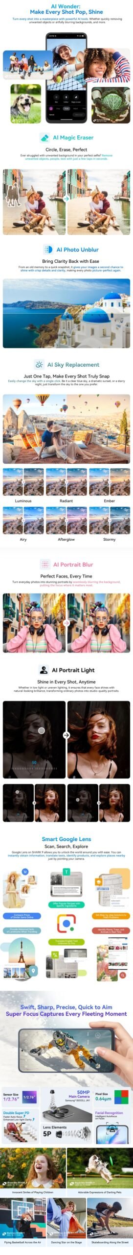 【World premiere】Blackview SHARK 9 5G Smartphone 6.67'' HD+ IPS 90Hz Display NFC 50MP AI Main Camera GPS Android 14 Mobile Phone