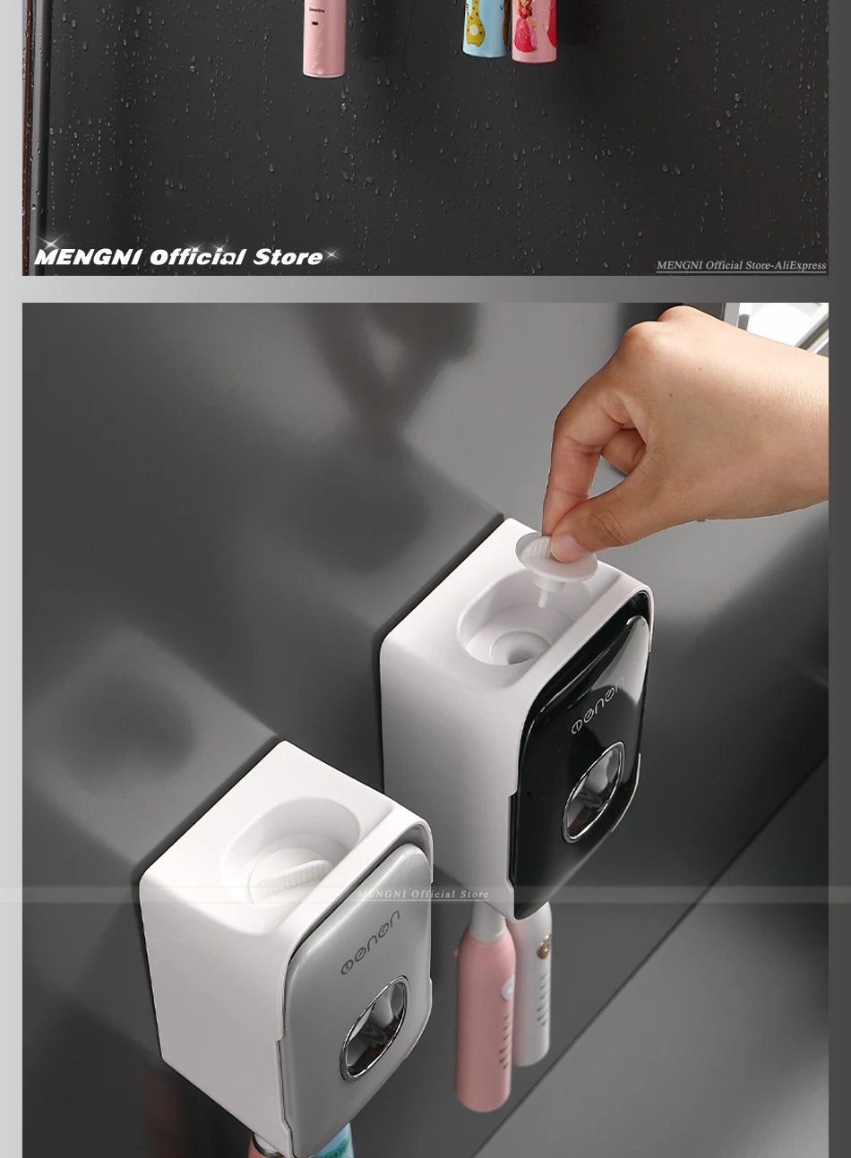 MENGNI Automatic Toothpaste Dispenser Wall-Mounted Bathroom Toothpaste Squeezer Punch-Free Toothbrush Holder Rack Bathroom Acces