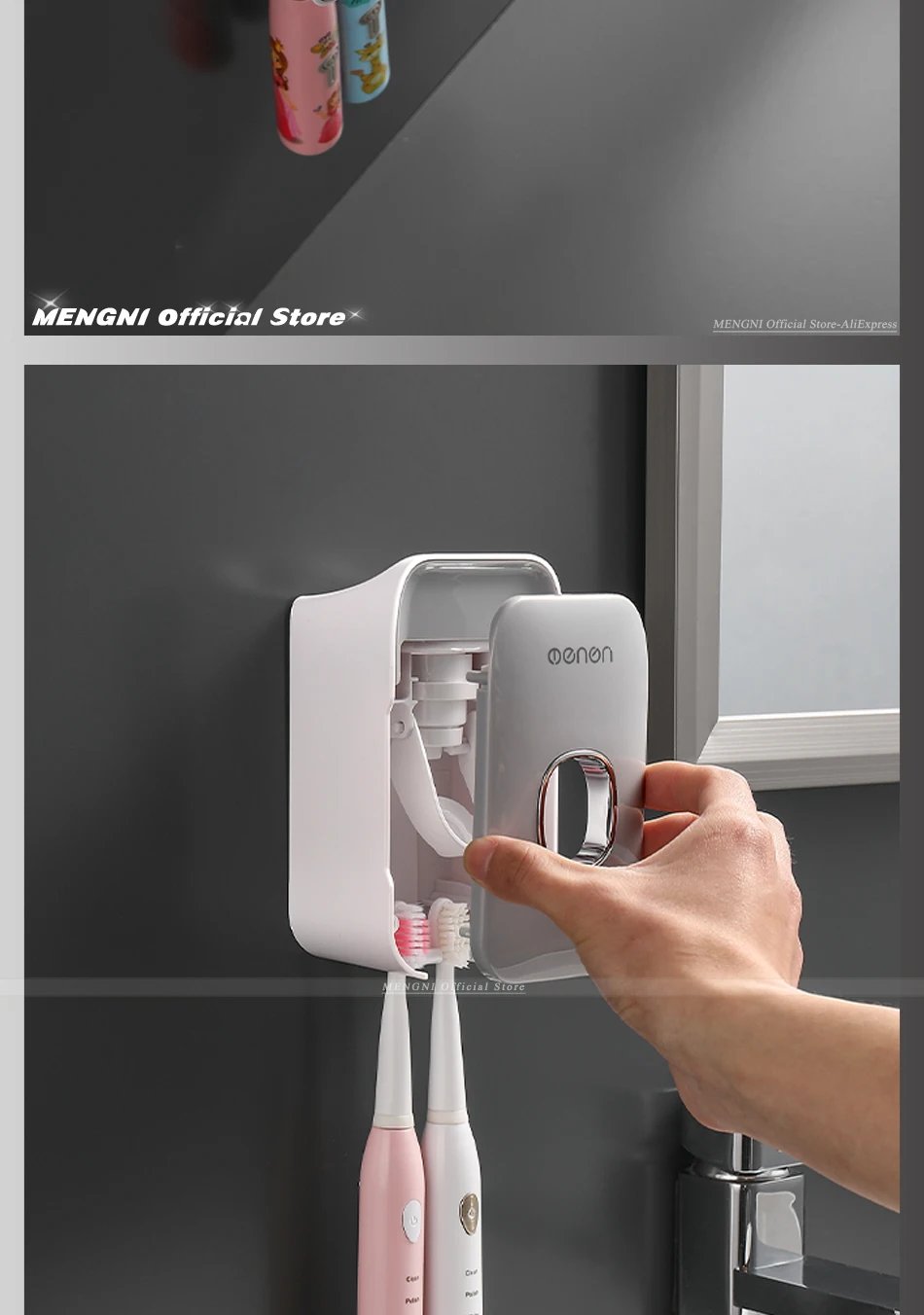 MENGNI Automatic Toothpaste Dispenser Wall-Mounted Bathroom Toothpaste Squeezer Punch-Free Toothbrush Holder Rack Bathroom Acces