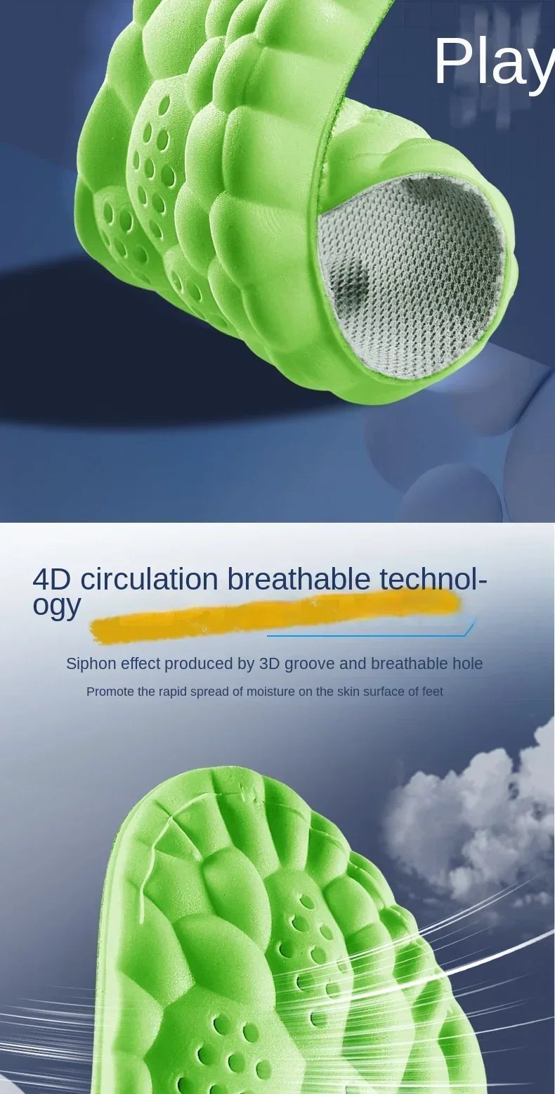 4D Latex Sport Insoles Soft High Elasticity Shoe Pads Breathable Running Basket Shoe Sole Arch Support Orthopedic Inserts Unisex
