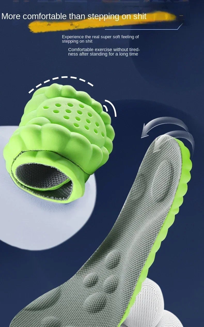 4D Latex Sport Insoles Soft High Elasticity Shoe Pads Breathable Running Basket Shoe Sole Arch Support Orthopedic Inserts Unisex