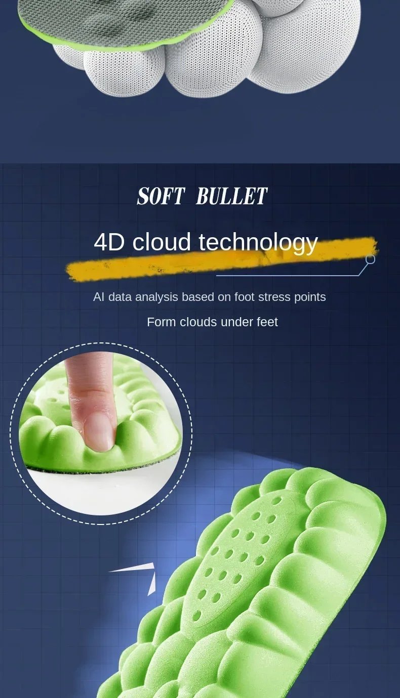 4D Latex Sport Insoles Soft High Elasticity Shoe Pads Breathable Running Basket Shoe Sole Arch Support Orthopedic Inserts Unisex