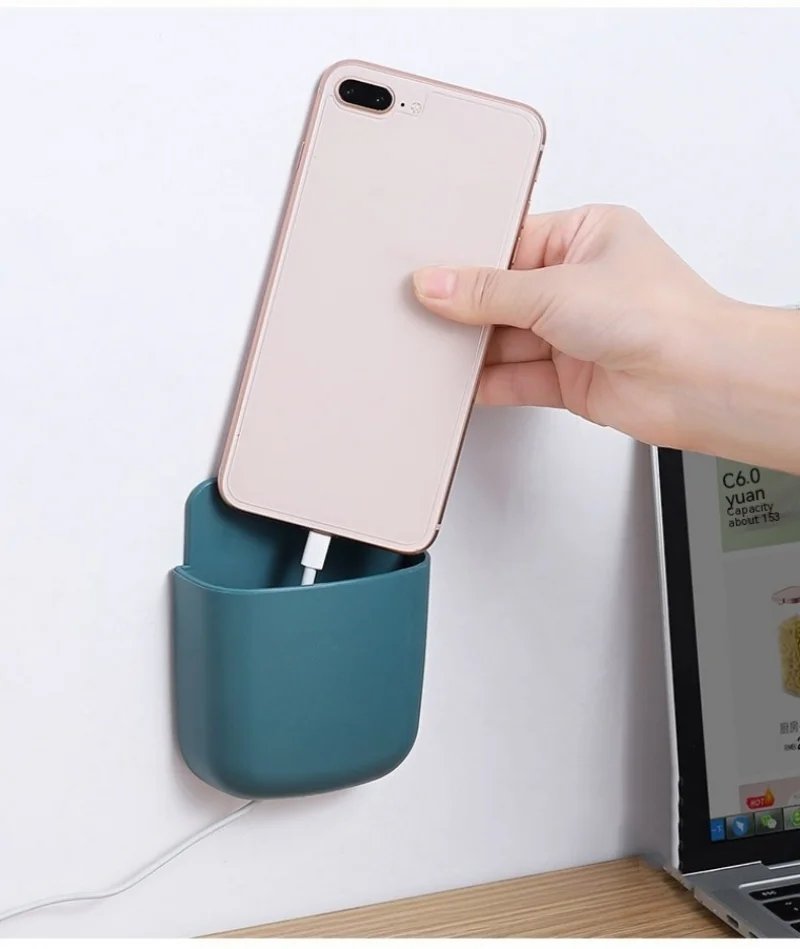 Wall Mounted Storage Box Mobile Phone Plug Holder Stand Rack Remote Control Storage Organizer Case For Air Conditioner TV