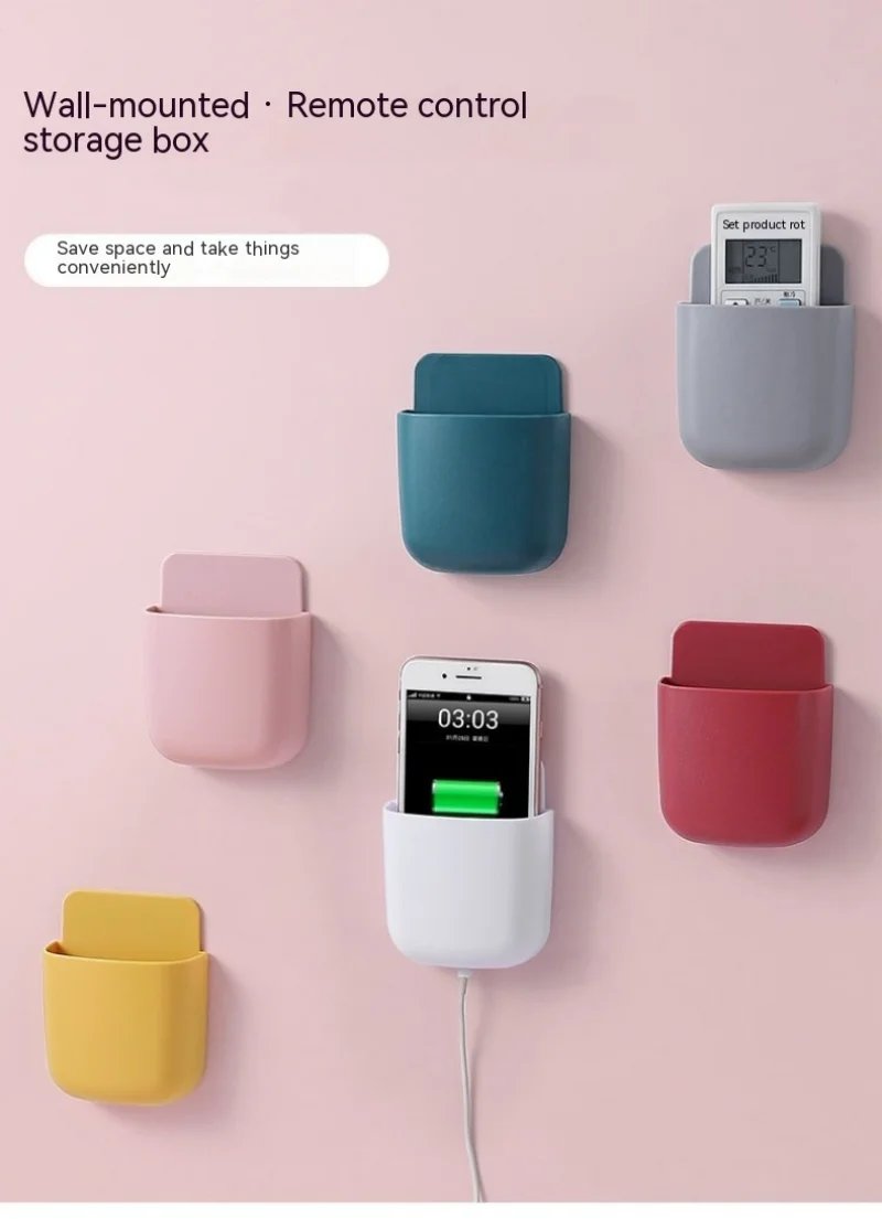 Wall Mounted Storage Box Mobile Phone Plug Holder Stand Rack Remote Control Storage Organizer Case For Air Conditioner TV