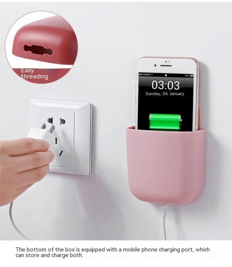 Wall Mounted Storage Box Mobile Phone Plug Holder Stand Rack Remote Control Storage Organizer Case For Air Conditioner TV