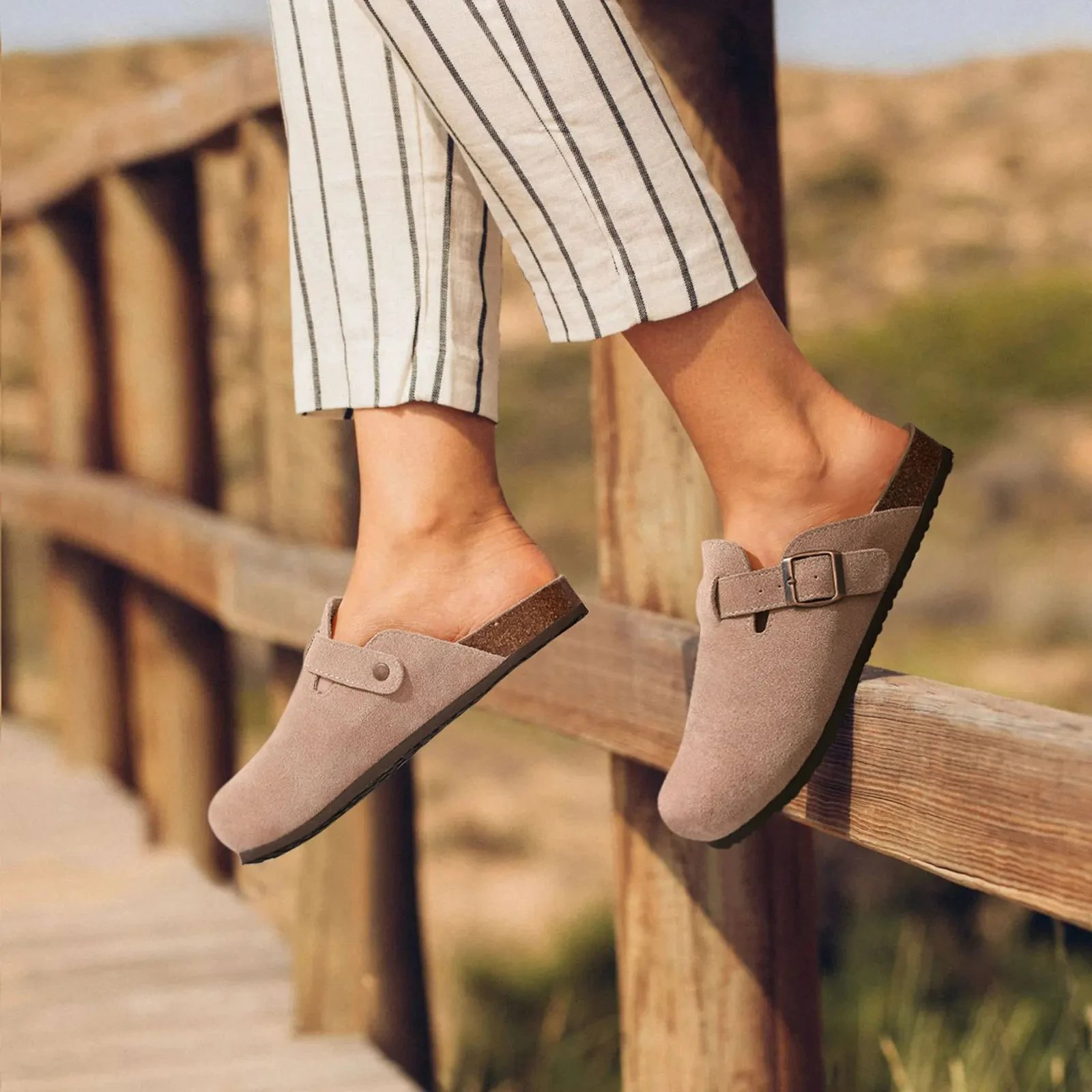 Crestar Cork Suede Mules Slippers For Women Fashion Men Clogs Shoes Classic Cork Antislip Outdoor Slippers With Arch Support