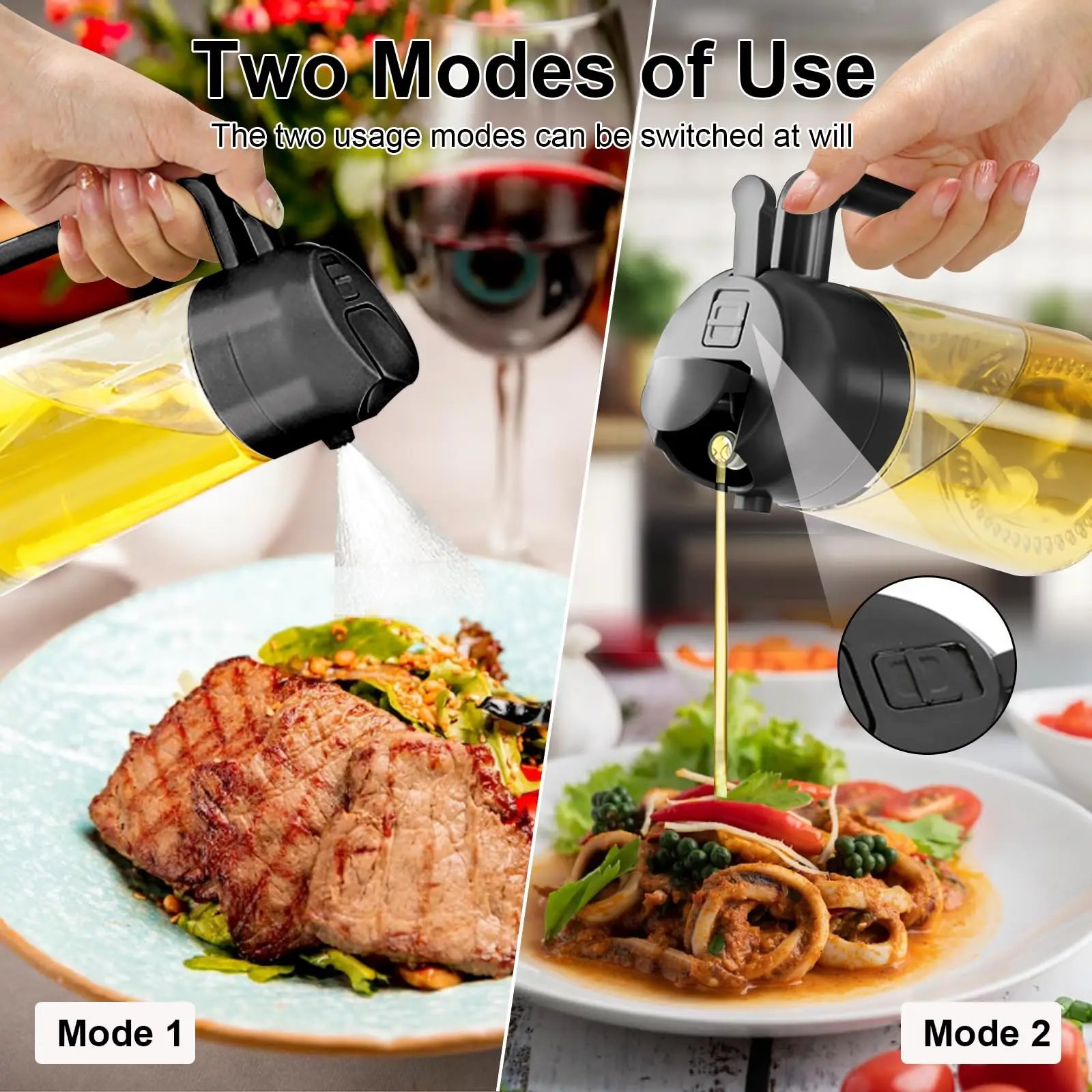 1-2PCS 2in1 Olive Oil Dispenser Bottle 500ml Plastic Oil Sprayer Cooking Oil Spray Tank BBQ Baking Picnic Kitchen Tools for Home
