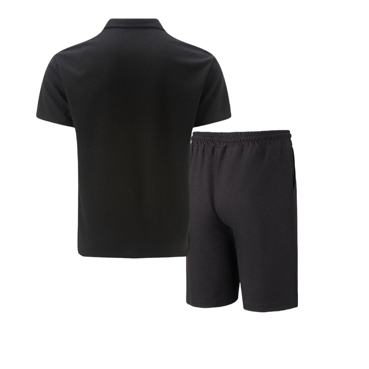 2025 Men Europe and the United States new summer Waffle solid color zip-up lapel short-sleeve suit shorts two sets