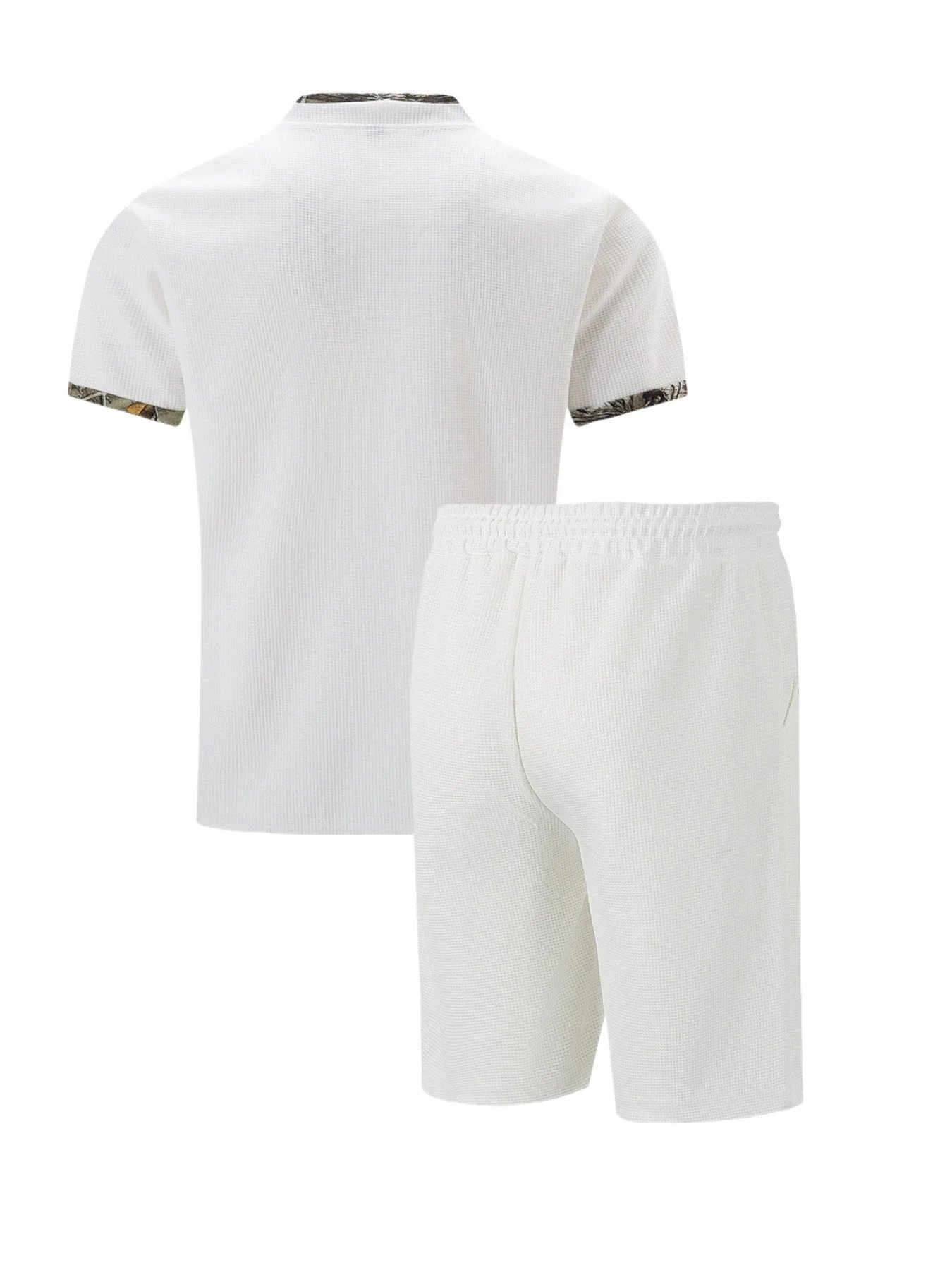 2025 Men Europe and the United States new summer Waffle solid color zip-up lapel short-sleeve suit shorts two sets