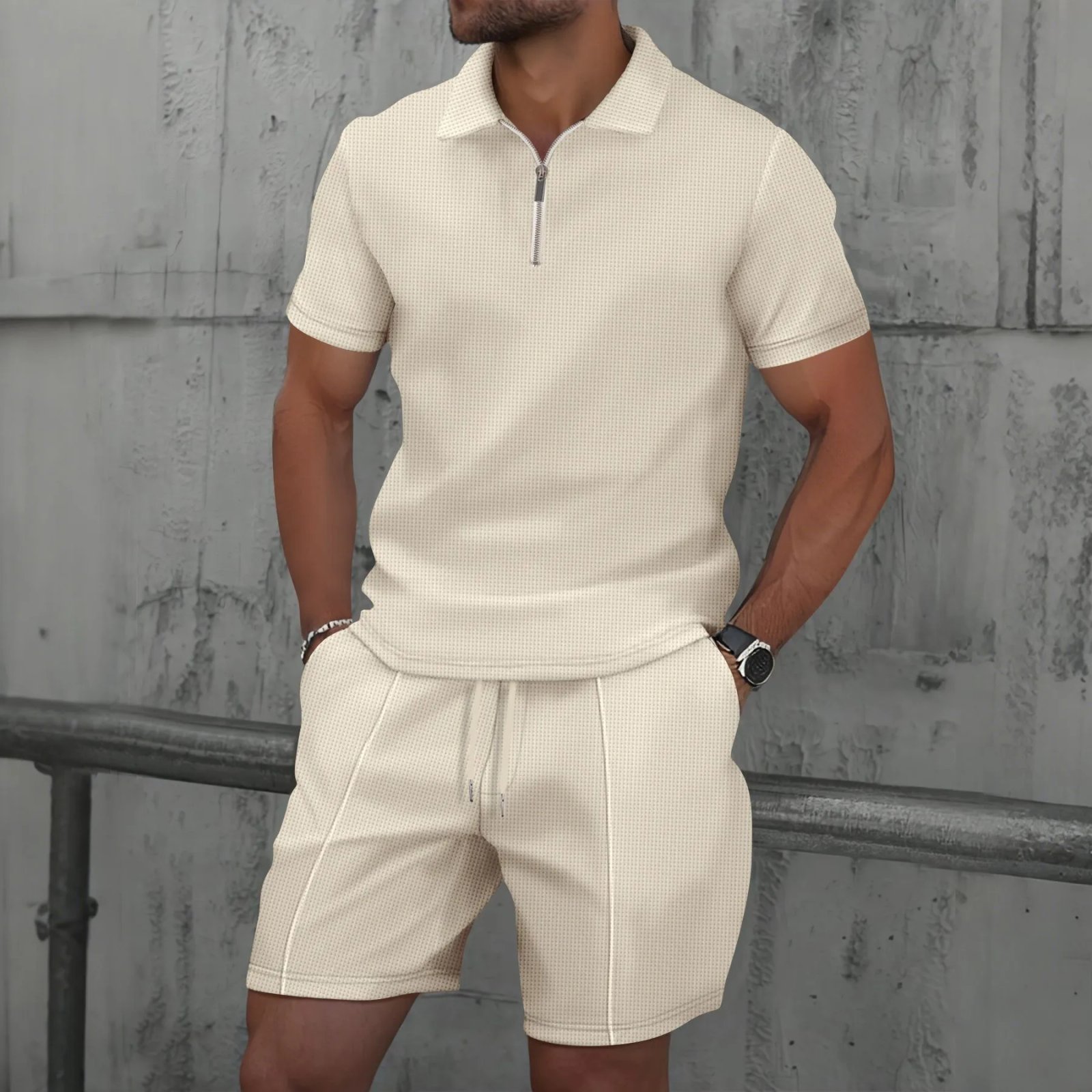 Men solid color short-sleeve suit