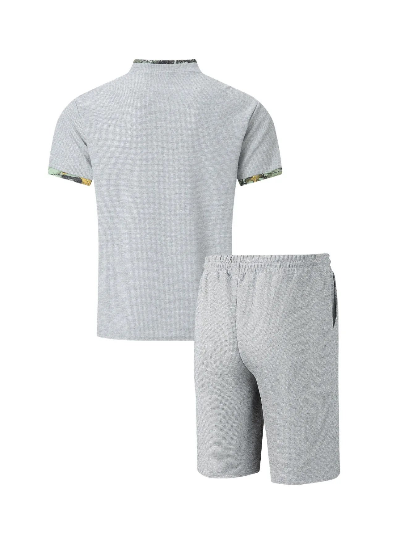 2025 Men Europe and the United States new summer Waffle solid color zip-up lapel short-sleeve suit shorts two sets
