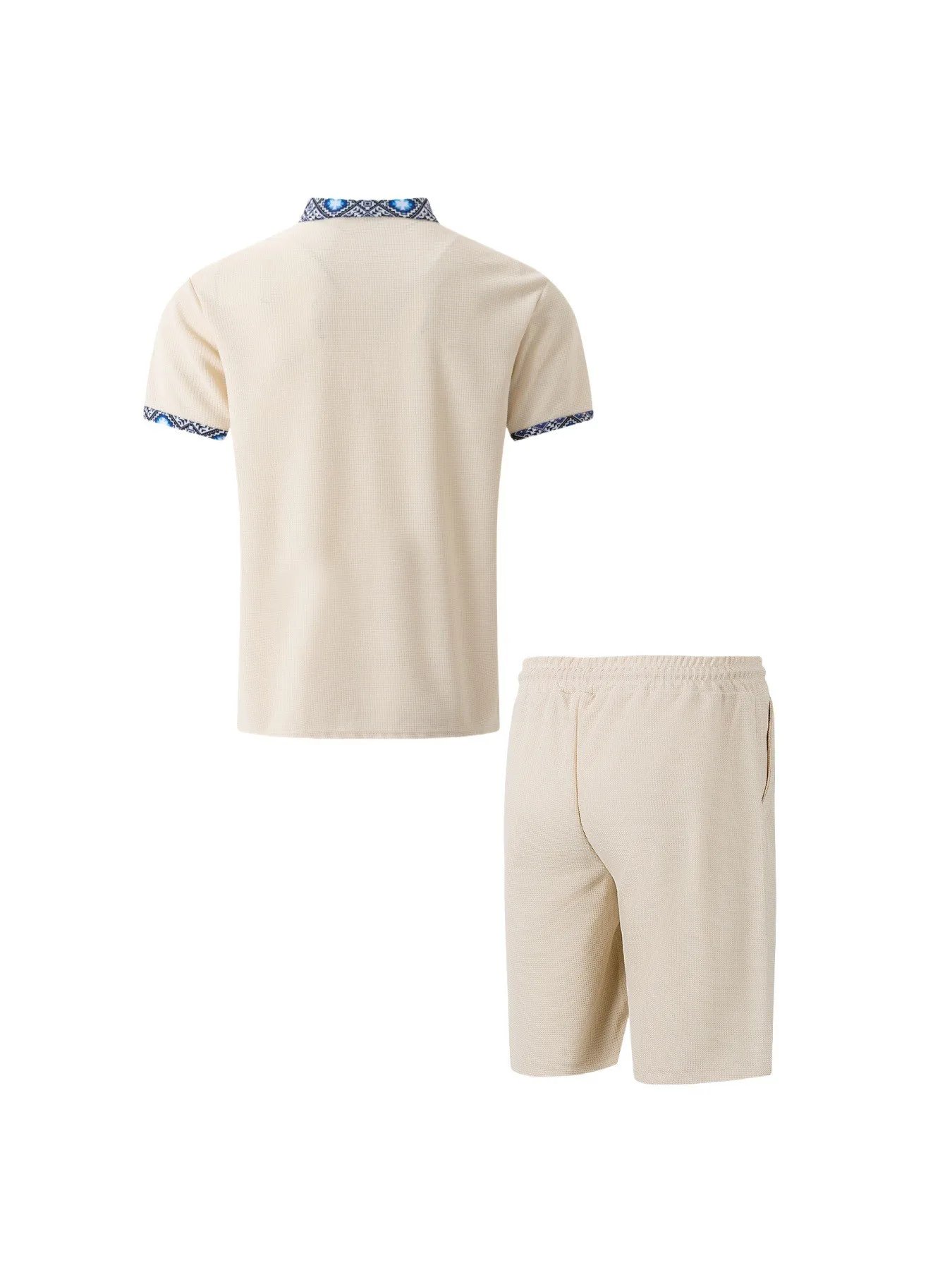 2025 Men Europe and the United States new summer Waffle solid color zip-up lapel short-sleeve suit shorts two sets