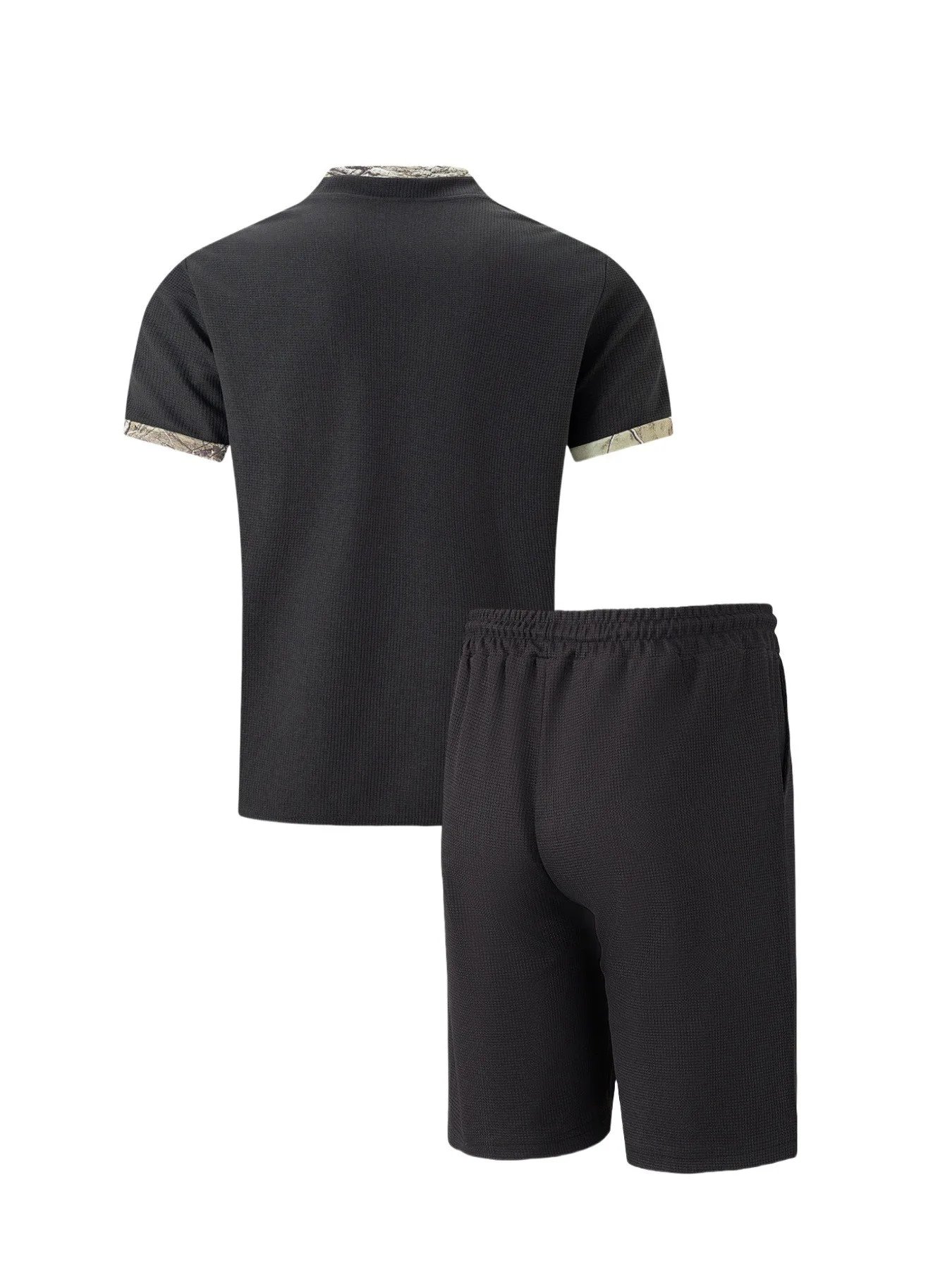 2025 Men Europe and the United States new summer Waffle solid color zip-up lapel short-sleeve suit shorts two sets