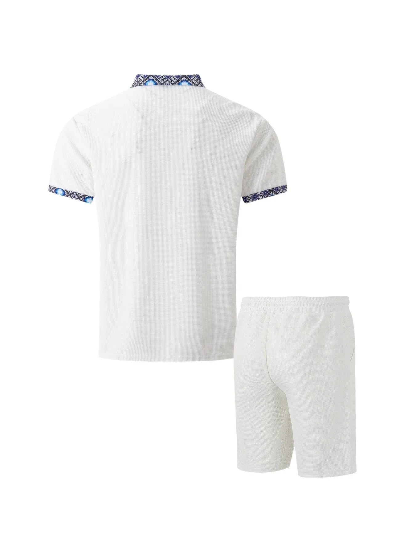 2025 Men Europe and the United States new summer Waffle solid color zip-up lapel short-sleeve suit shorts two sets