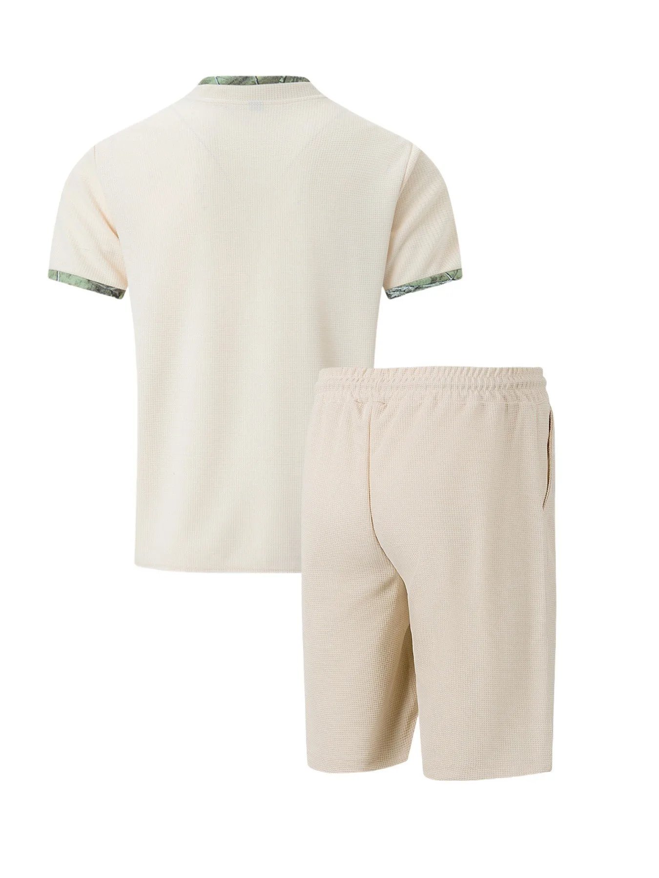 2025 Men Europe and the United States new summer Waffle solid color zip-up lapel short-sleeve suit shorts two sets