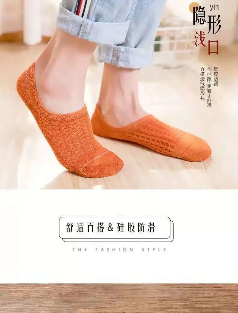 5 Pairs Women's silicone invisible Boat Socks Summer Solid Color Ankle Boat Socks Female Soft Cotton Slipper Socks 35-40 EUR
