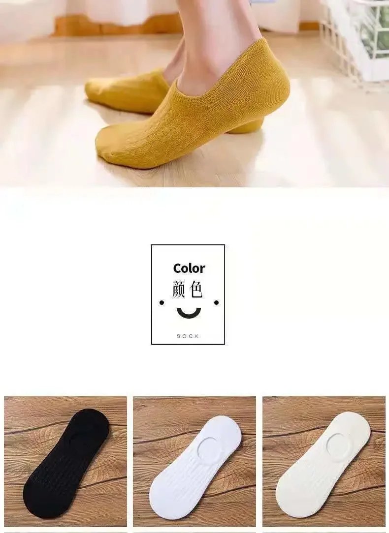 5 Pairs Women's silicone invisible Boat Socks Summer Solid Color Ankle Boat Socks Female Soft Cotton Slipper Socks 35-40 EUR