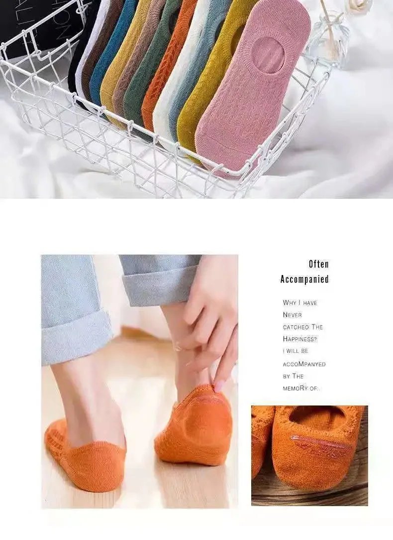 5 Pairs Women's silicone invisible Boat Socks Summer Solid Color Ankle Boat Socks Female Soft Cotton Slipper Socks 35-40 EUR