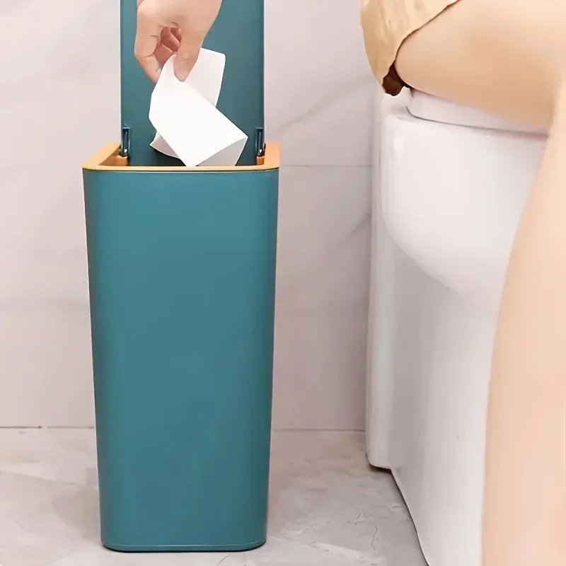 10L Odor Proof Trash Can with One-Touch Modern Design Durable Plastic Bathroom Kitchen Bin Space Saving Leakproof