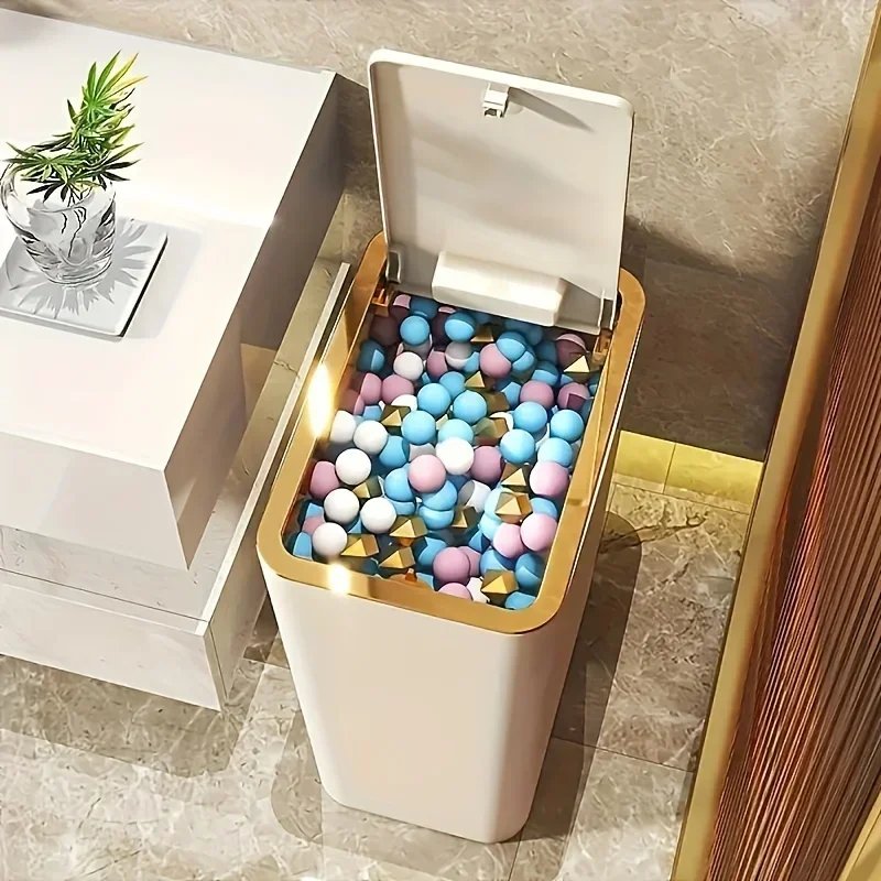 10L Odor Proof Trash Can with One-Touch Modern Design Durable Plastic Bathroom Kitchen Bin Space Saving Leakproof