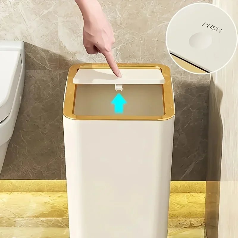 10L Odor Proof Trash Can with One-Touch Modern Design Durable Plastic Bathroom Kitchen Bin Space Saving Leakproof
