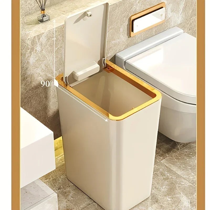 10L Odor Proof Trash Can with One-Touch Modern Design Durable Plastic Bathroom Kitchen Bin Space Saving Leakproof