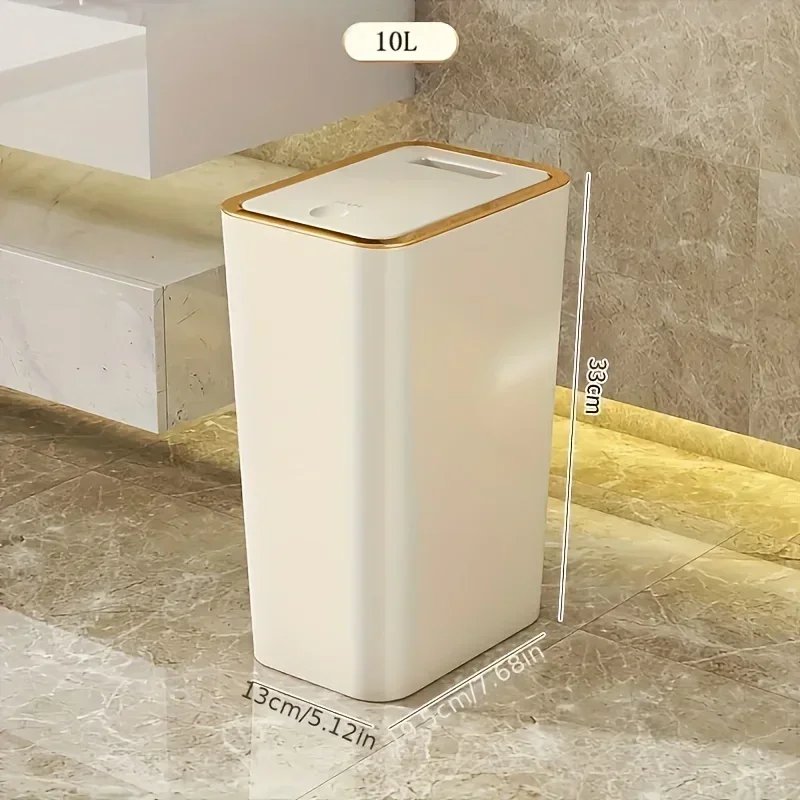 10L Odor Proof Trash Can with One-Touch Modern Design Durable Plastic Bathroom Kitchen Bin Space Saving Leakproof