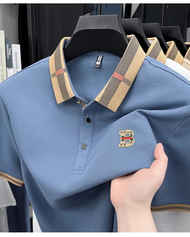 New men's fashionable short sleeved summer designer exquisite craftsmanship embroidery stand collar polo business casual T-shirt