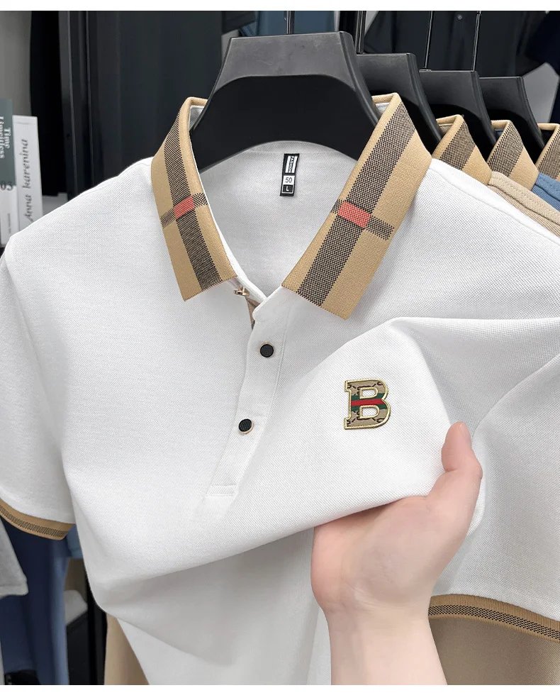 New men's fashionable short sleeved summer designer exquisite craftsmanship embroidery stand collar polo business casual T-shirt