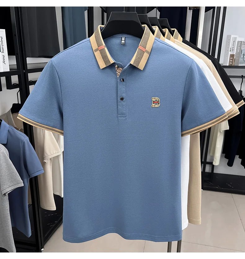 New men's fashionable short sleeved summer designer exquisite craftsmanship embroidery stand collar polo business casual T-shirt