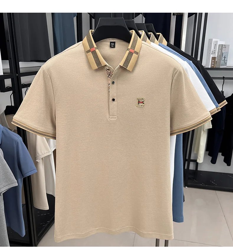 New men's fashionable short sleeved summer designer exquisite craftsmanship embroidery stand collar polo business casual T-shirt