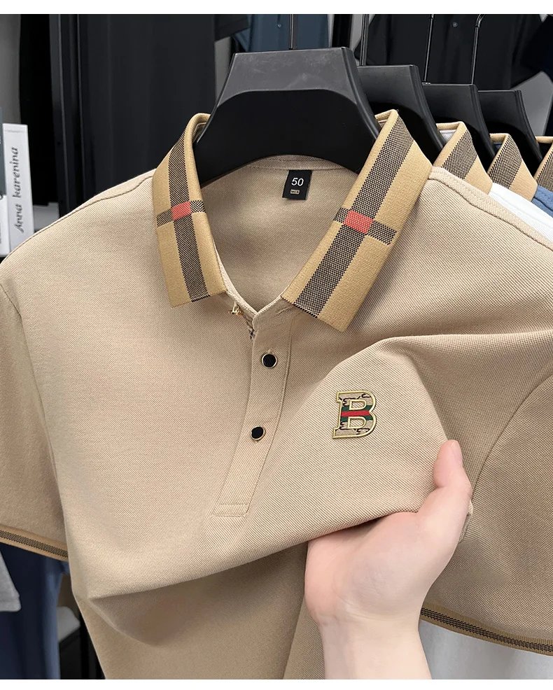 New men's fashionable short sleeved summer designer exquisite craftsmanship embroidery stand collar polo business casual T-shirt