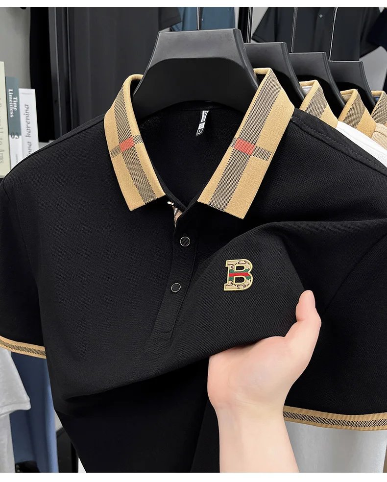 New men's fashionable short sleeved summer designer exquisite craftsmanship embroidery stand collar polo business casual T-shirt