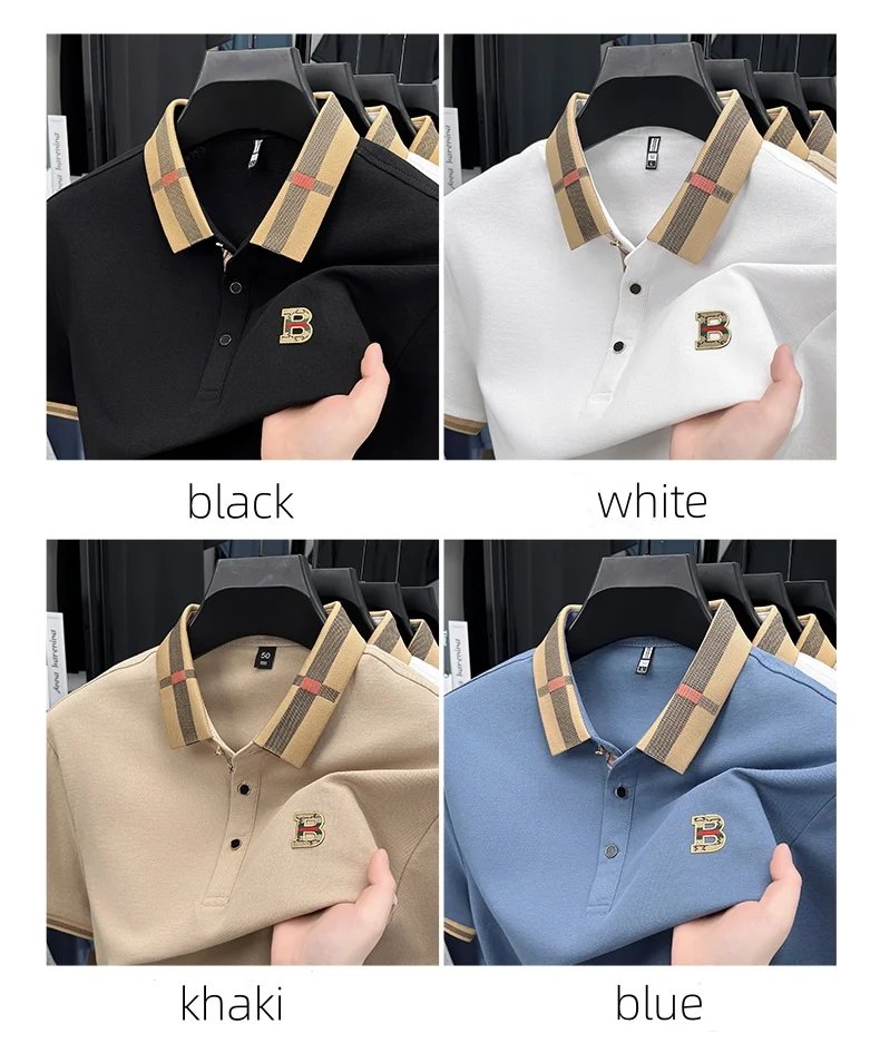 New men's fashionable short sleeved summer designer exquisite craftsmanship embroidery stand collar polo business casual T-shirt