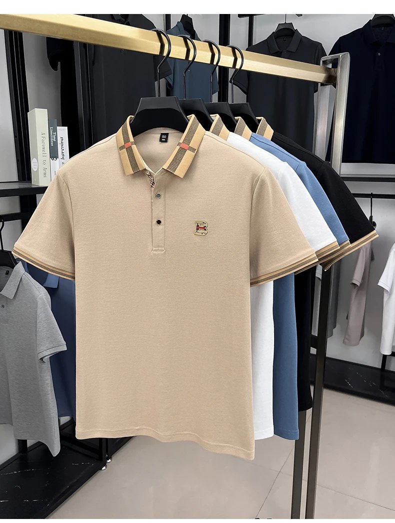 New men's fashionable short sleeved summer designer exquisite craftsmanship embroidery stand collar polo business casual T-shirt