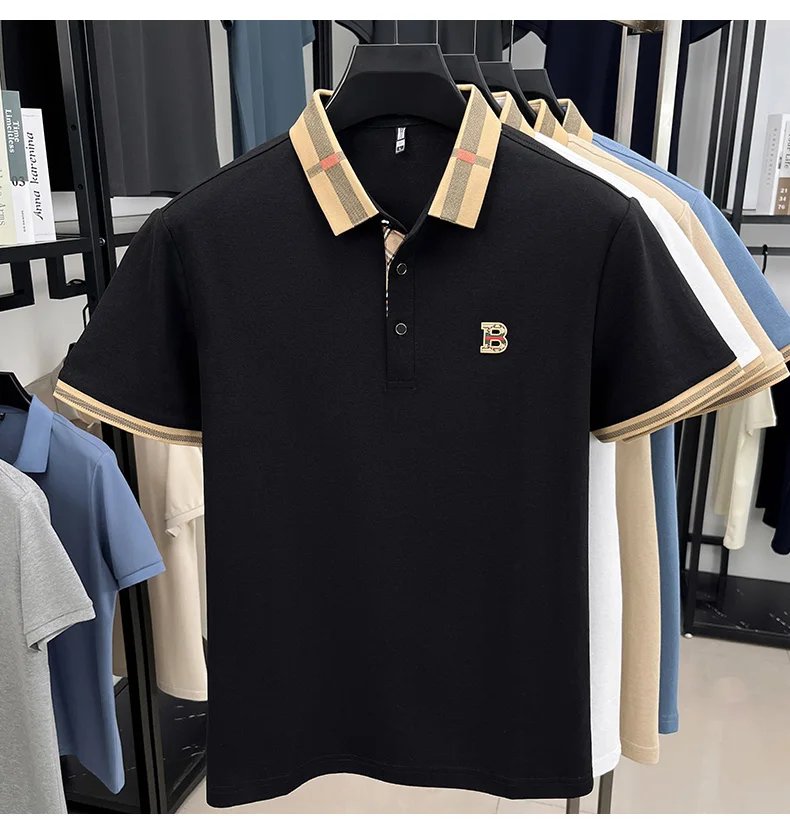 New men's fashionable short sleeved summer designer exquisite craftsmanship embroidery stand collar polo business casual T-shirt