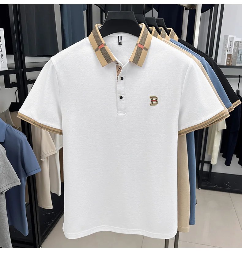 New men's fashionable short sleeved summer designer exquisite craftsmanship embroidery stand collar polo business casual T-shirt