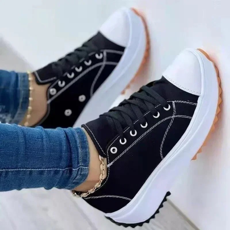 Women's Vulcanized Shoes 2025 New Luxury Brand Platform Womens Shoes Spring and Summer Trendy Casual Cross Lace Up Women's Shoes