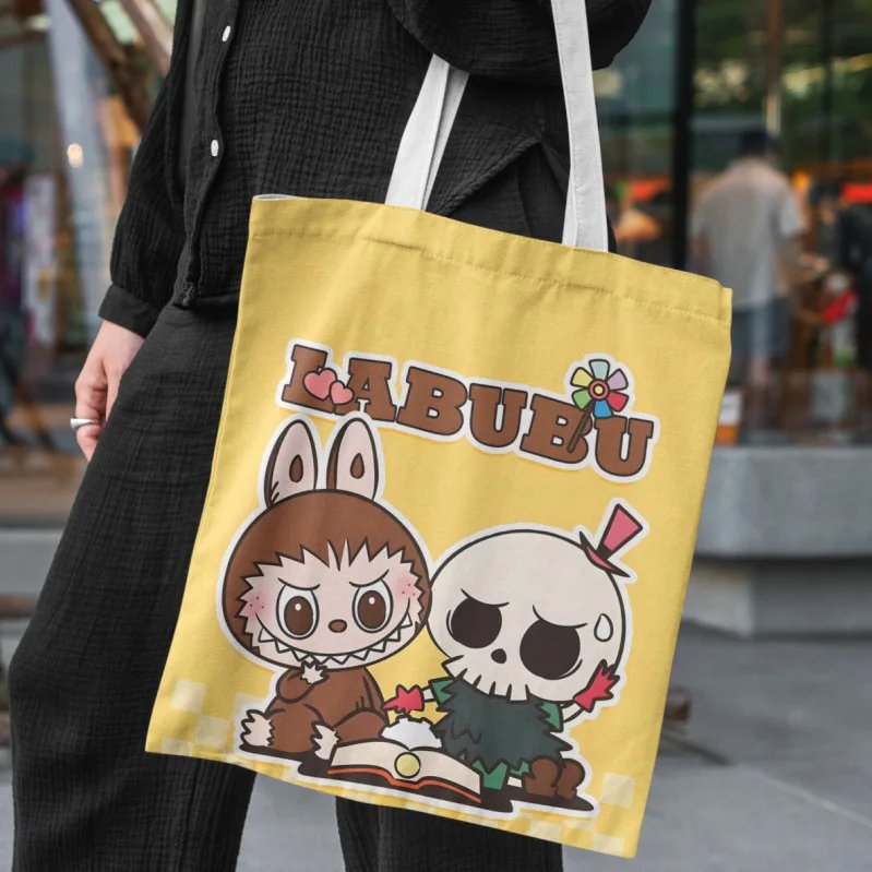 Lisa Same Labubu Canvas Bag Female Cute Cartoon Shopping HandBag Casual Student Shoulder Bag The Monsters Crossbody Bags