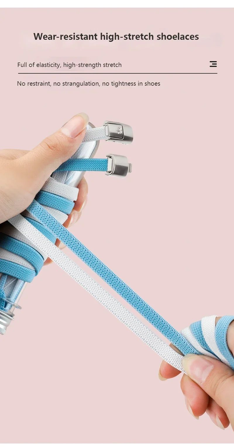 2Pairs Without Ties Elastic Laces No Tie Shoe Laces Press Lock Shoelaces Sneaker Kids Adult 8MM Widened Flat Shoelace for Shoes