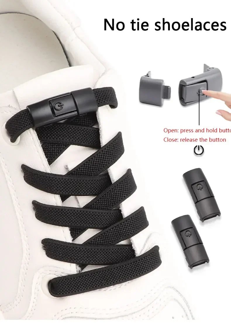 2Pairs Without Ties Elastic Laces No Tie Shoe Laces Press Lock Shoelaces Sneaker Kids Adult 8MM Widened Flat Shoelace for Shoes