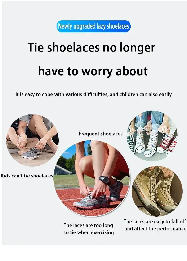 2Pairs Without Ties Elastic Laces No Tie Shoe Laces Press Lock Shoelaces Sneaker Kids Adult 8MM Widened Flat Shoelace for Shoes