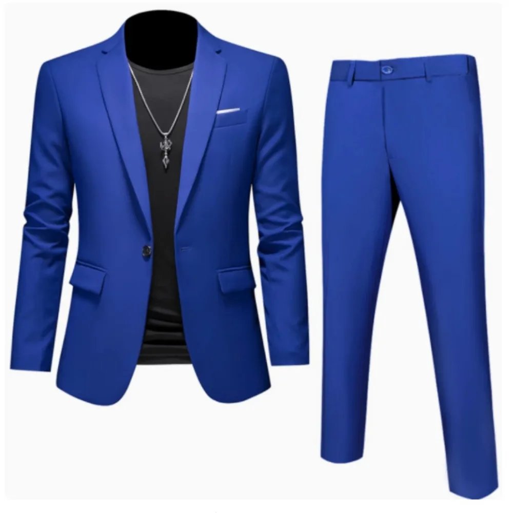 Suits Men Two Piece Sets Pant Set Blazer Turn Down Collar Full Sleeve Slim Fit Tight Waist Coat Long Pants Wedding Fabric Upgade