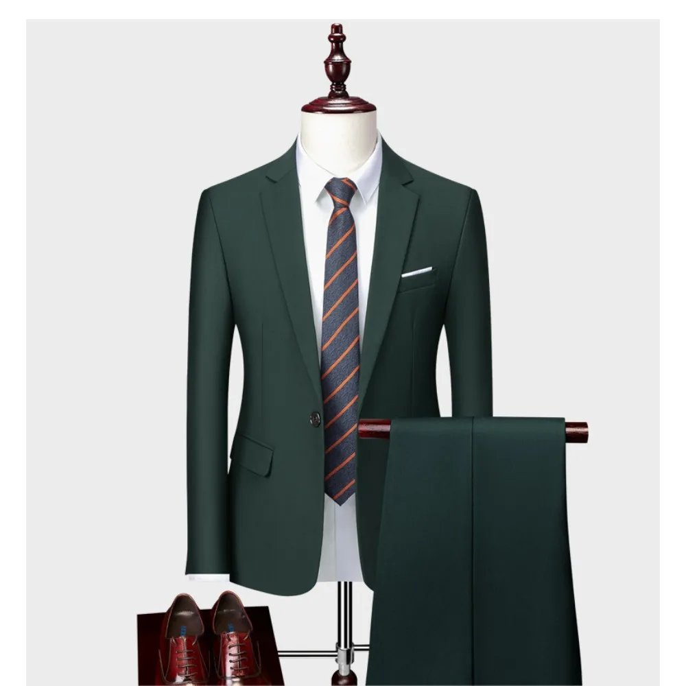 Suits Men Two Piece Sets Pant Set Blazer Turn Down Collar Full Sleeve Slim Fit Tight Waist Coat Long Pants Wedding Fabric Upgade
