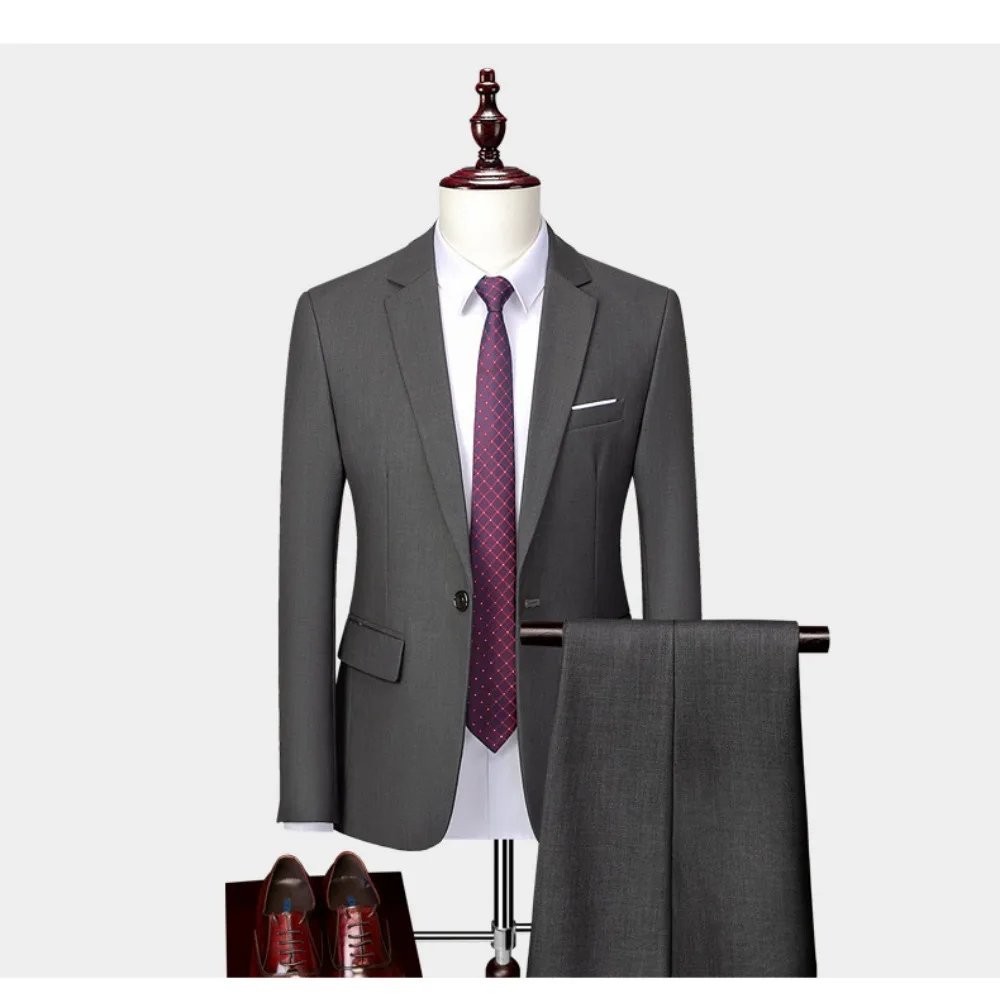 Suits Men Two Piece Sets Pant Set Blazer Turn Down Collar Full Sleeve Slim Fit Tight Waist Coat Long Pants Wedding Fabric Upgade