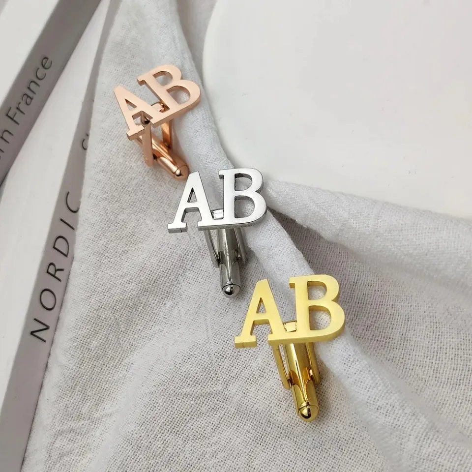 Customized Cufflinks for Men Personalized Name Letter Stainless Steel Jewelry Shirt Cuff Button Gifts Gemelos Para Hombre Camisa