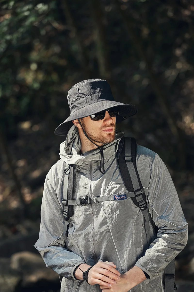 Summer Wide Large Brim Men Fisherman Hat Waterproof UV Protection Sun cap Hiking Fishing Climbing Oversized Safari Bucket Hats